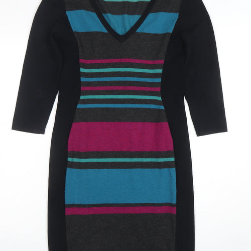 Phase Eight Women's Multicoloured Striped Bodycon Knit Dress Size 10