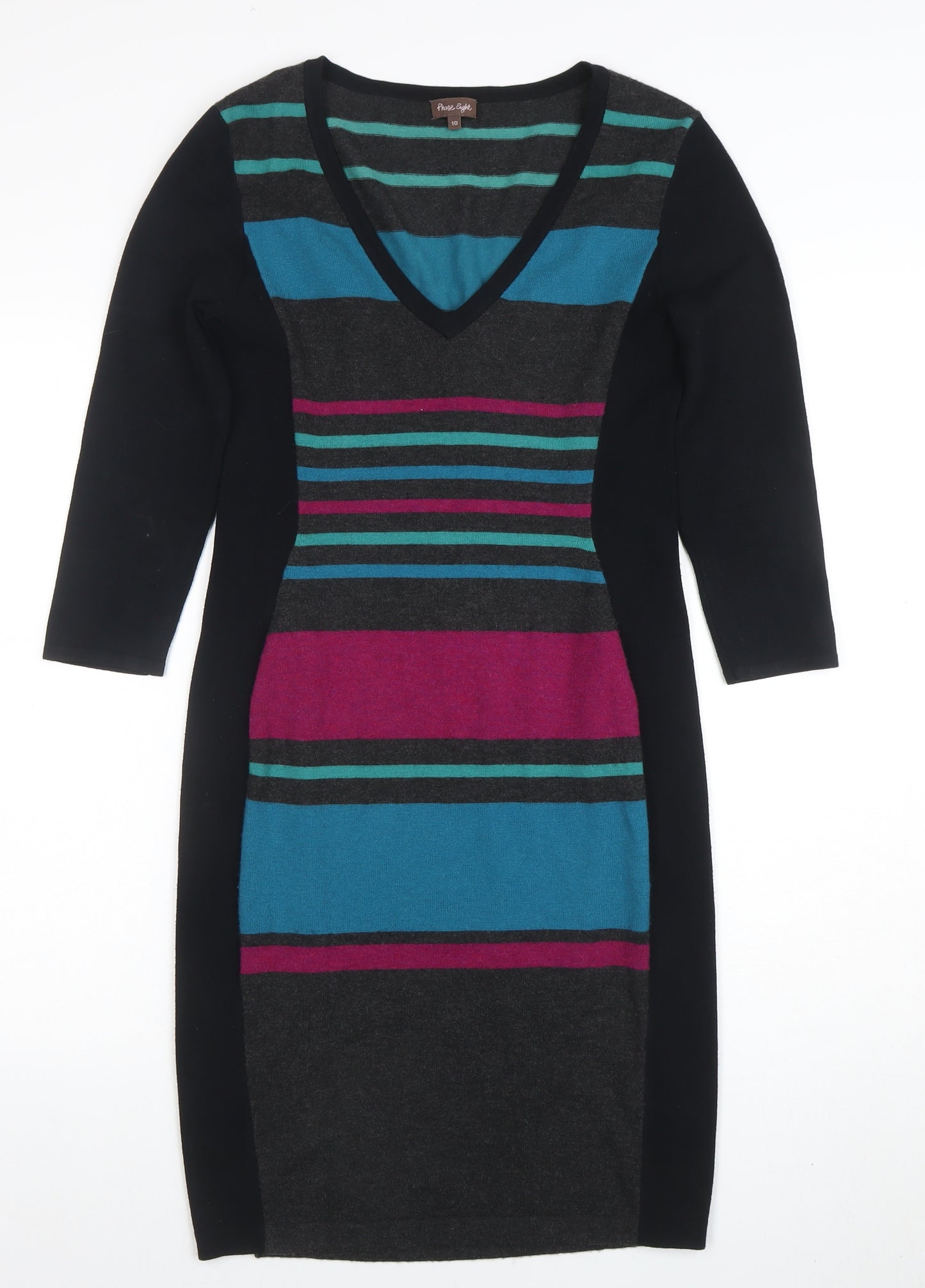 Phase Eight Women's Multicoloured Striped Bodycon Knit Dress Size 10
