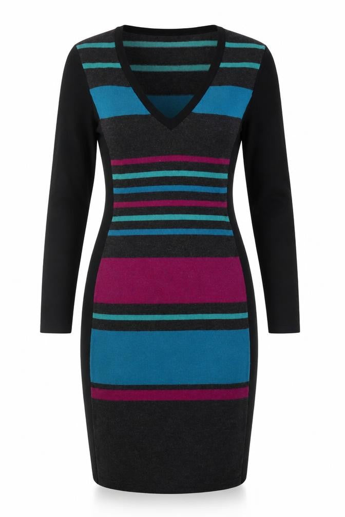 Front view of Phase Eight Women's Multicoloured Striped Bodycon Knit Dress, size 10