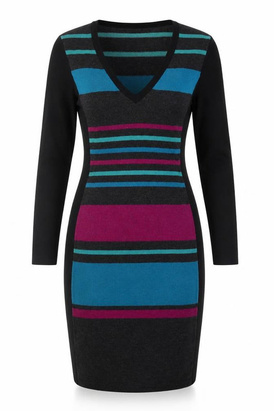 Front view of Phase Eight Women's Multicoloured Striped Bodycon Knit Dress, size 10