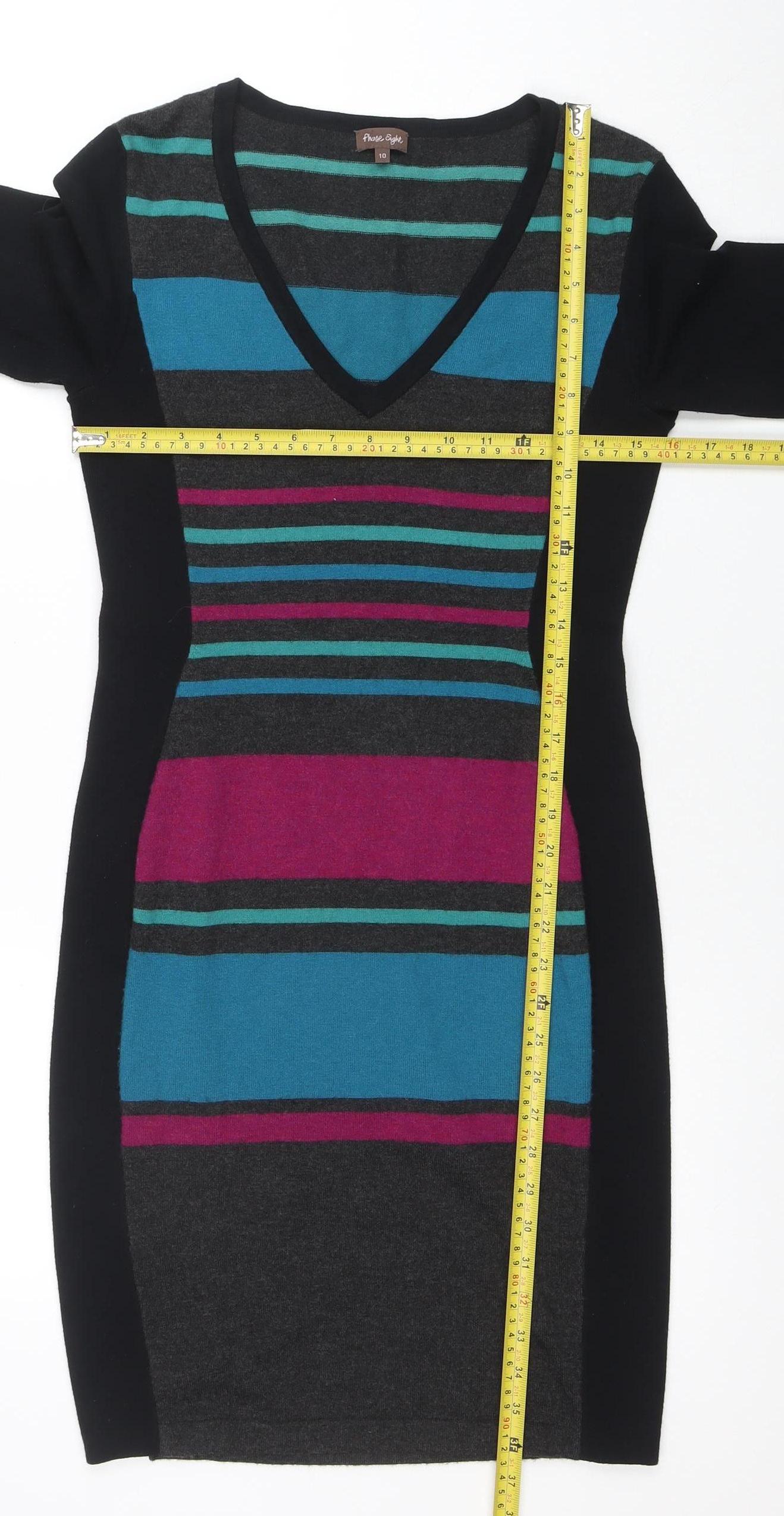 Phase Eight Women's Multicoloured Striped Bodycon Knit Dress Size 10