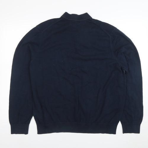 Marks and Spencer Men Navy Blue Argyle Long Sleeve Polo 3XL Cotton Blend