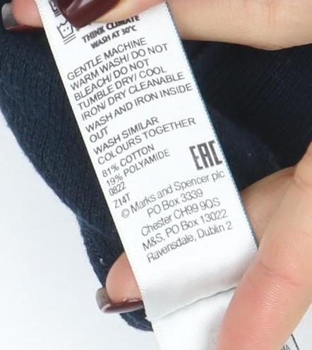 Marks and Spencer Men Navy Blue Argyle Long Sleeve Polo 3XL Cotton Blend