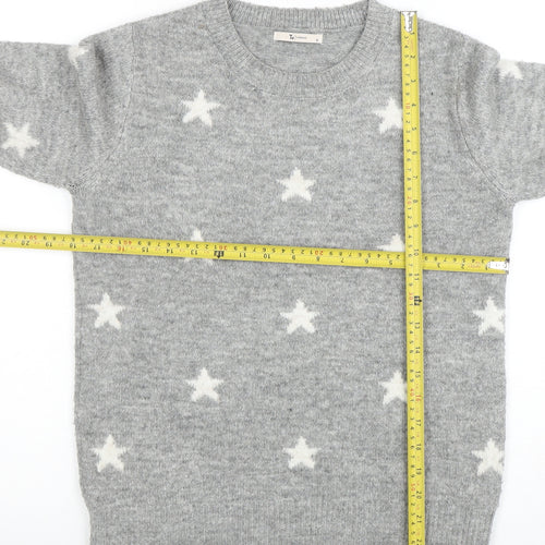 Tu Women Grey Star Knit Crew Neck Jumper Size 10