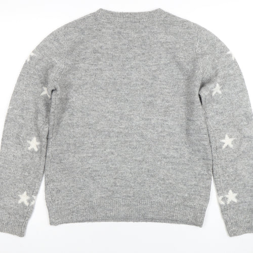 Tu Women Grey Star Knit Crew Neck Jumper Size 10