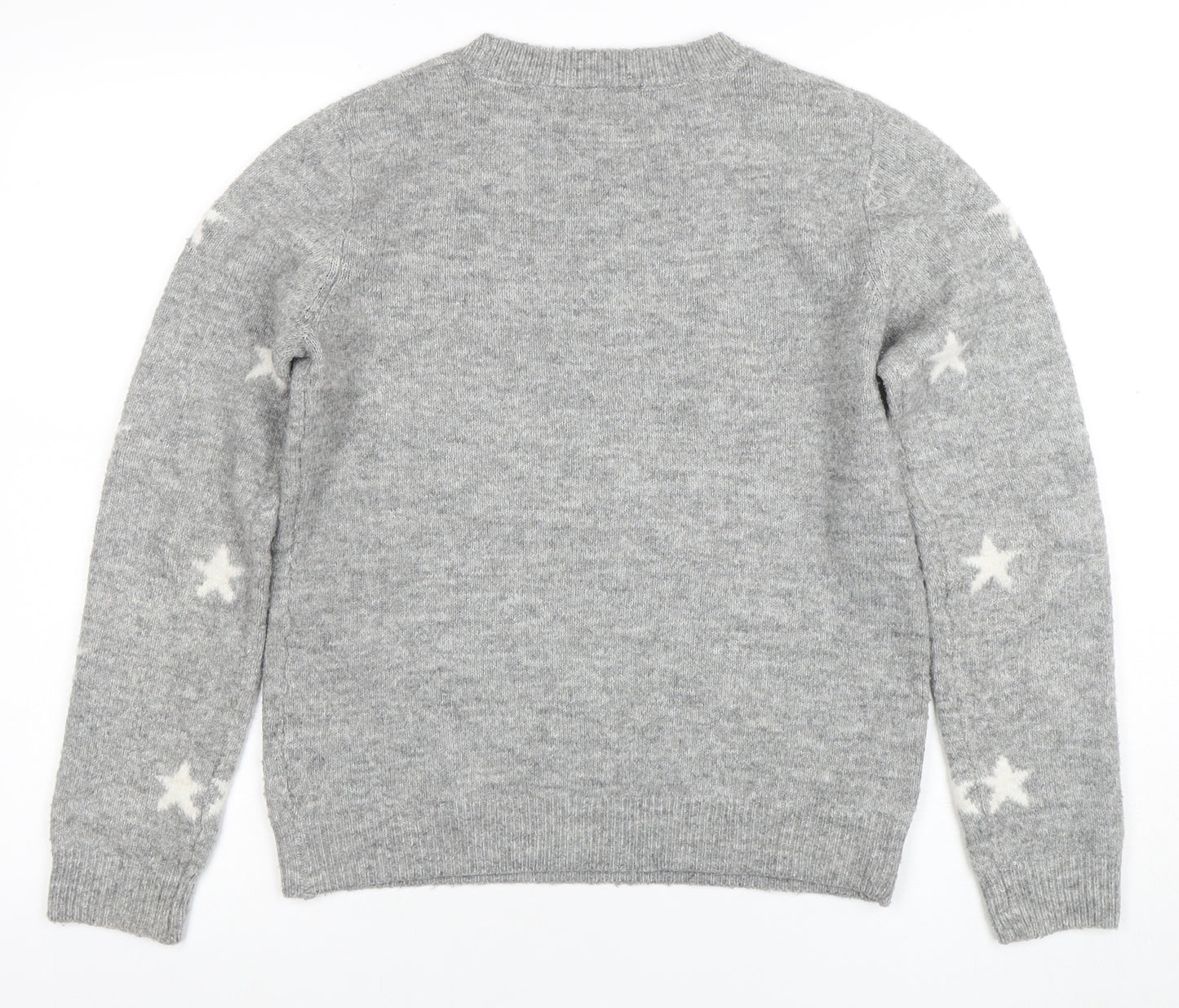 Tu Women Grey Star Knit Crew Neck Jumper Size 10