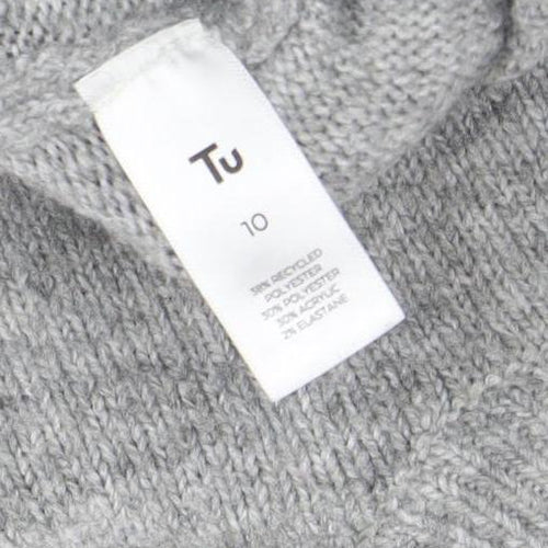 Tu Women Grey Star Knit Crew Neck Jumper Size 10