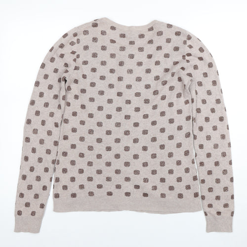 Old Navy Women Beige Polka Dot Cardigan M Knit Crew Neck