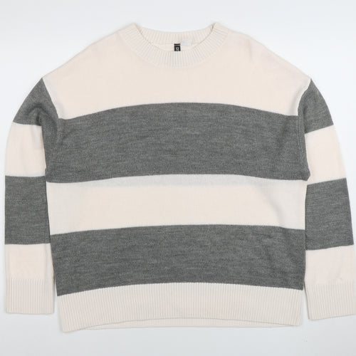 H&M Divided Women’s Grey White Striped Knit Jumper Size M