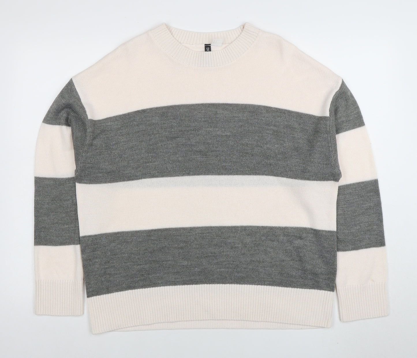 H&M Divided Women’s Grey White Striped Knit Jumper Size M