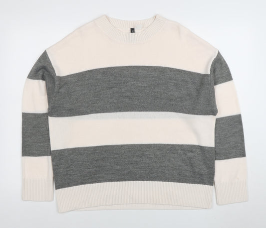 H&M Divided Women’s Grey White Striped Knit Jumper Size M