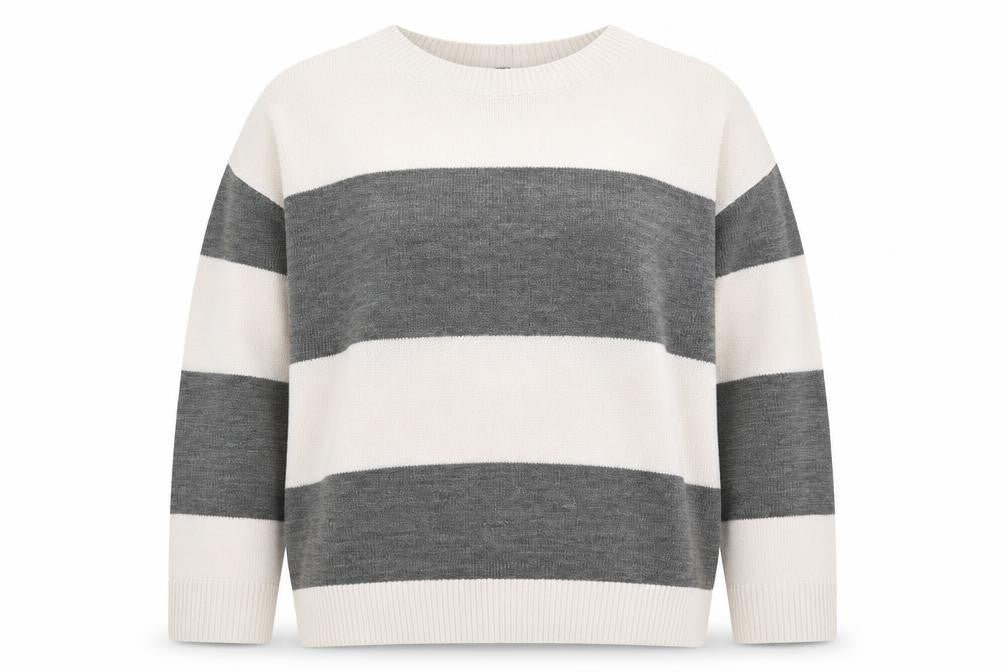 Front view of H&M Divided Women’s Grey White Striped Knit Jumper, size M