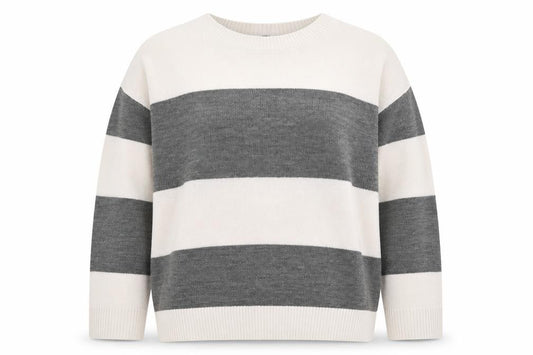 Front view of H&M Divided Women’s Grey White Striped Knit Jumper, size M