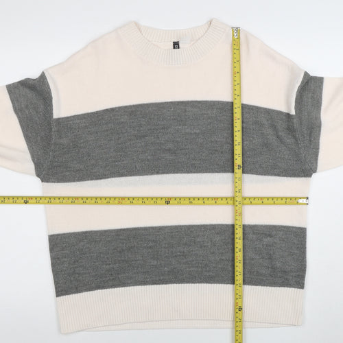 H&M Divided Women’s Grey White Striped Knit Jumper Size M