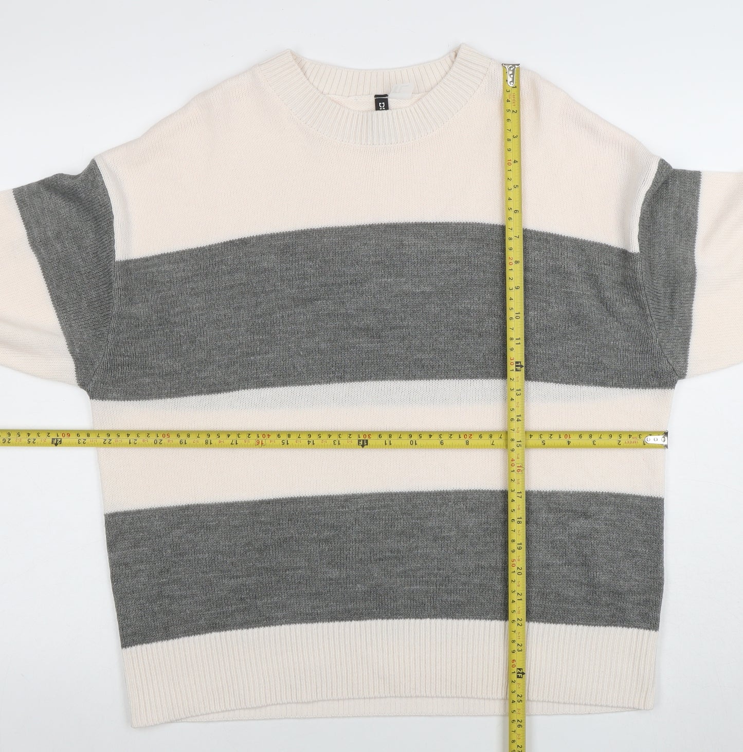 H&M Divided Women’s Grey White Striped Knit Jumper Size M