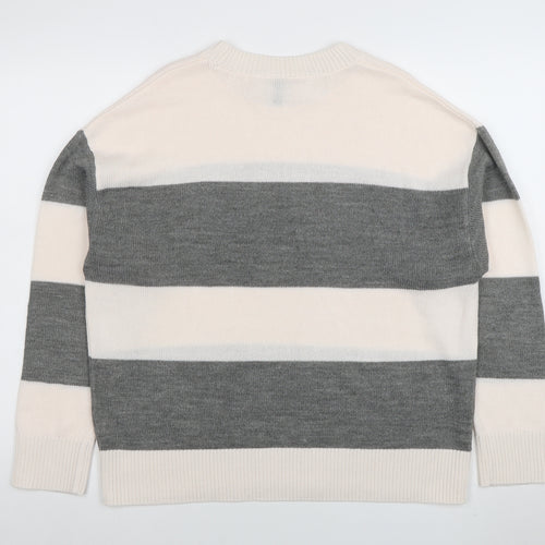 H&M Divided Women’s Grey White Striped Knit Jumper Size M