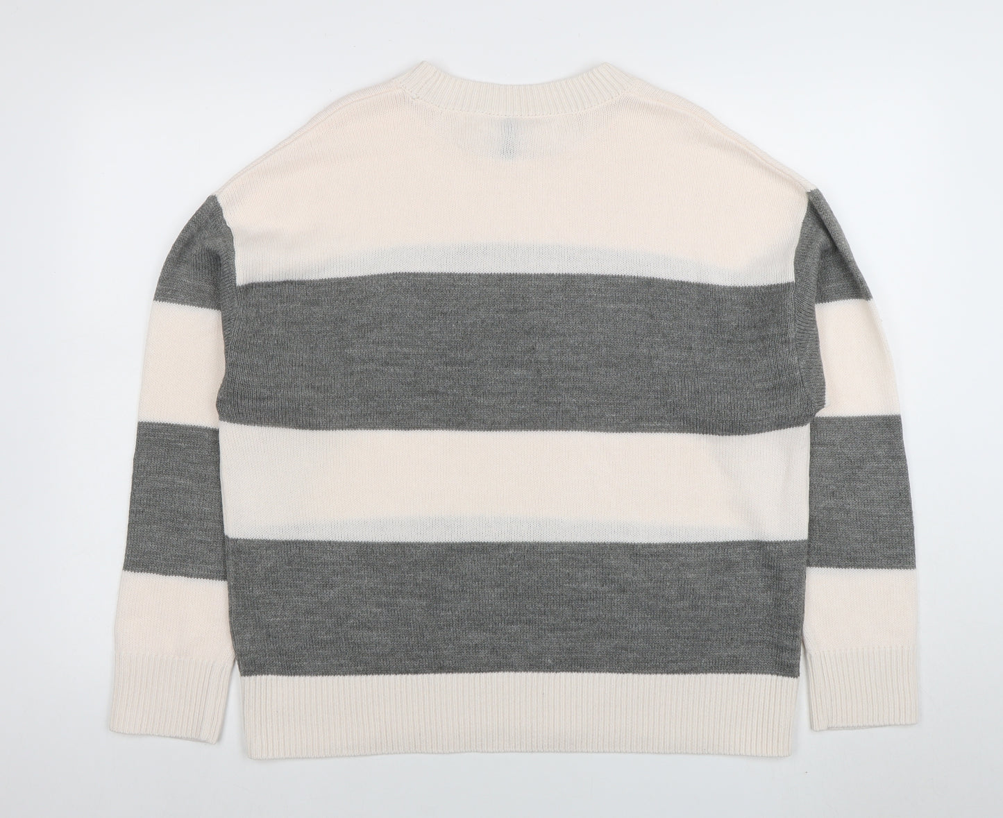 H&M Divided Women’s Grey White Striped Knit Jumper Size M