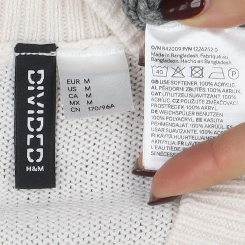 H&M Divided Women’s Grey White Striped Knit Jumper Size M