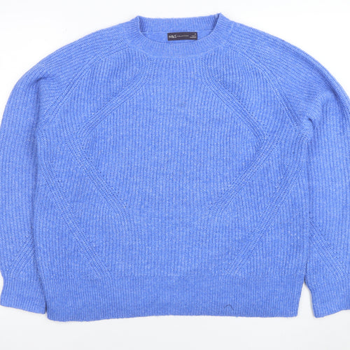 Marks and Spencer Women Blue Wool Blend Crew Neck Jumper M