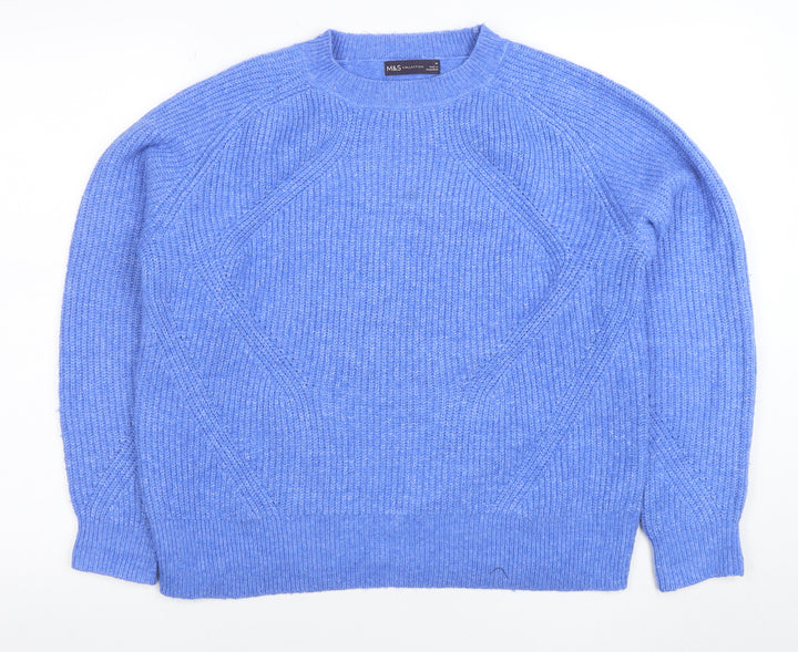Marks and Spencer Women Blue Wool Blend Crew Neck Jumper M