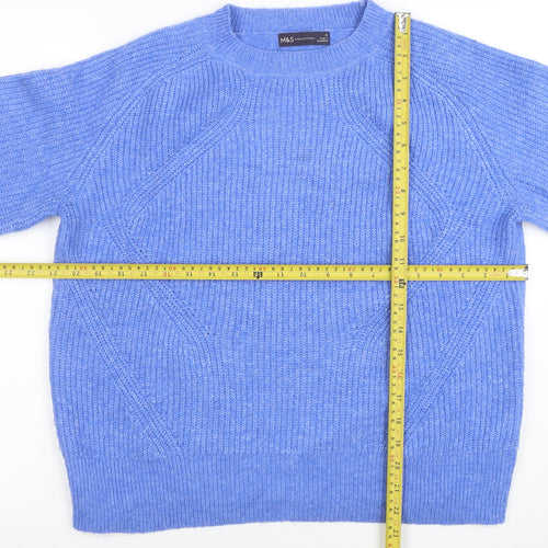 Marks and Spencer Women Blue Wool Blend Crew Neck Jumper M