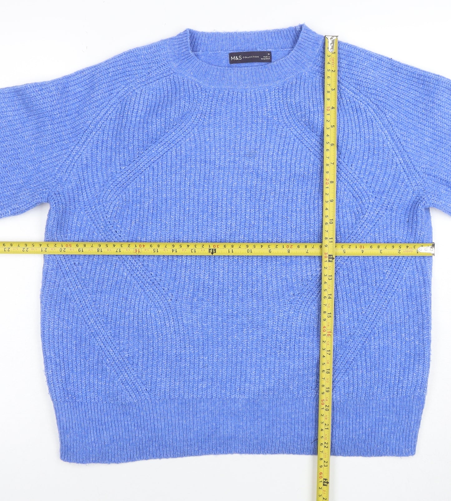 Marks and Spencer Women Blue Wool Blend Crew Neck Jumper M