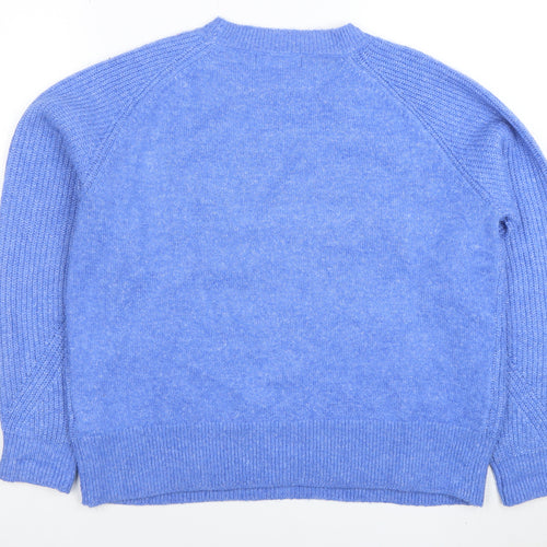 Marks and Spencer Women Blue Wool Blend Crew Neck Jumper M