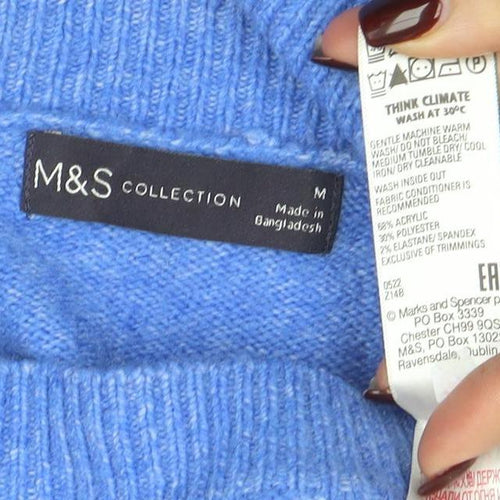 Marks and Spencer Women Blue Wool Blend Crew Neck Jumper M