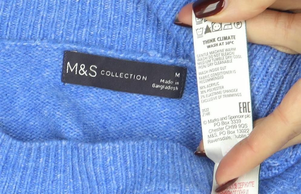 Marks and Spencer Women Blue Wool Blend Crew Neck Jumper M