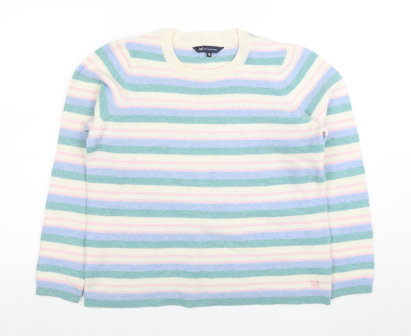 Crew Clothing Women’s Multicoloured Striped Merino Wool Jumper Size 16