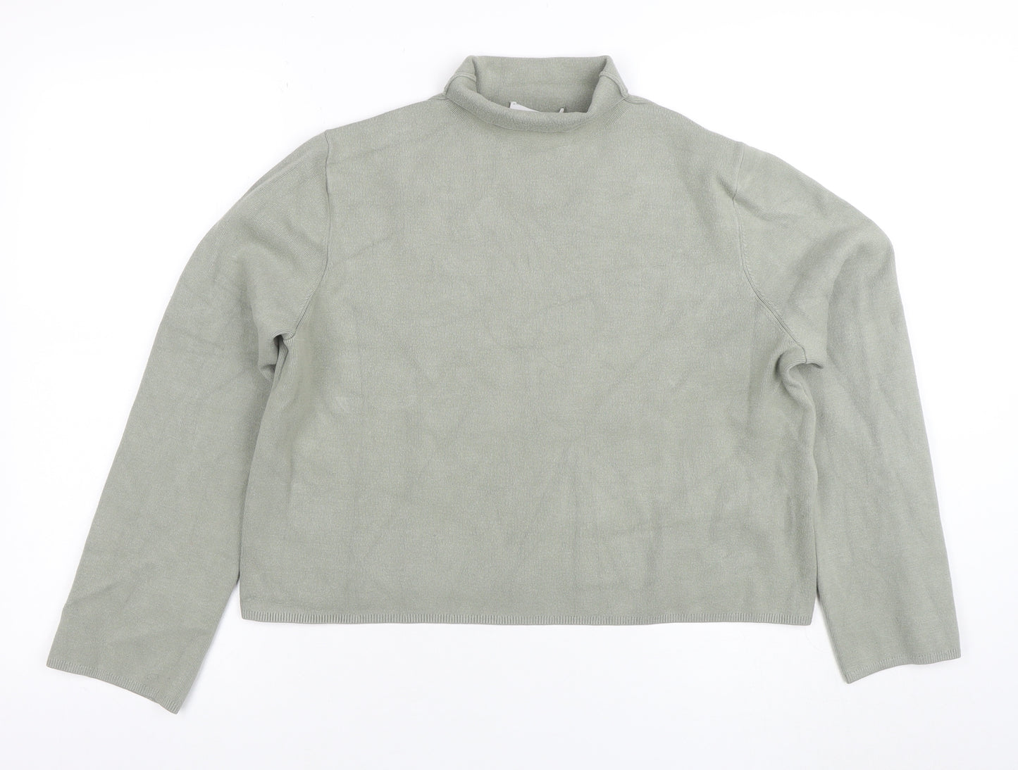 & Other Stories Women Green Mock Neck Knit Long Sleeve Top S