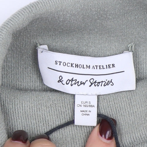 & Other Stories Women Green Mock Neck Knit Long Sleeve Top S