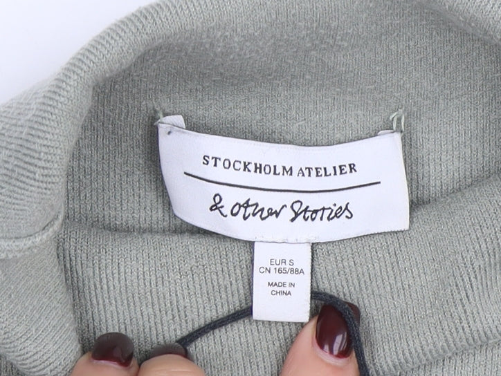 & Other Stories Women Green Mock Neck Knit Long Sleeve Top S