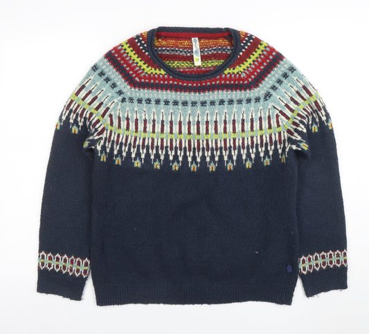 Weird Fish Women's Blue Fair Isle Knit Crew Neck Jumper Size 12