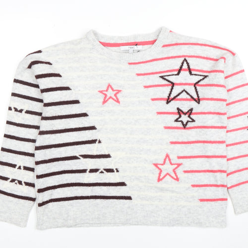 Next Women’s Grey Star Stripe Knit Jumper Size S Long Sleeve