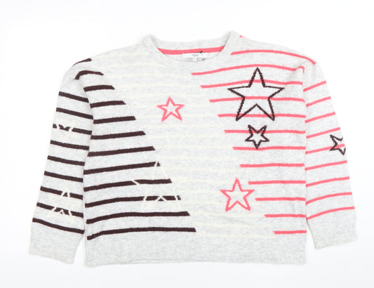 Next Women’s Grey Star Stripe Knit Jumper Size S Long Sleeve
