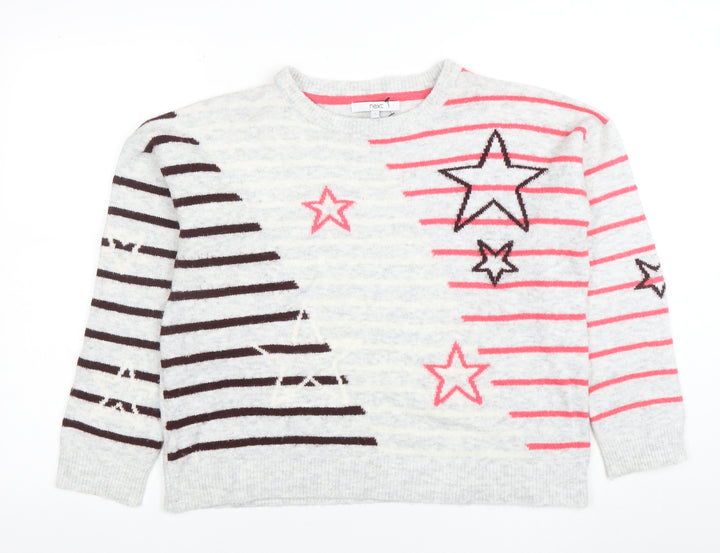 Next Women’s Grey Star Stripe Knit Jumper Size S Long Sleeve