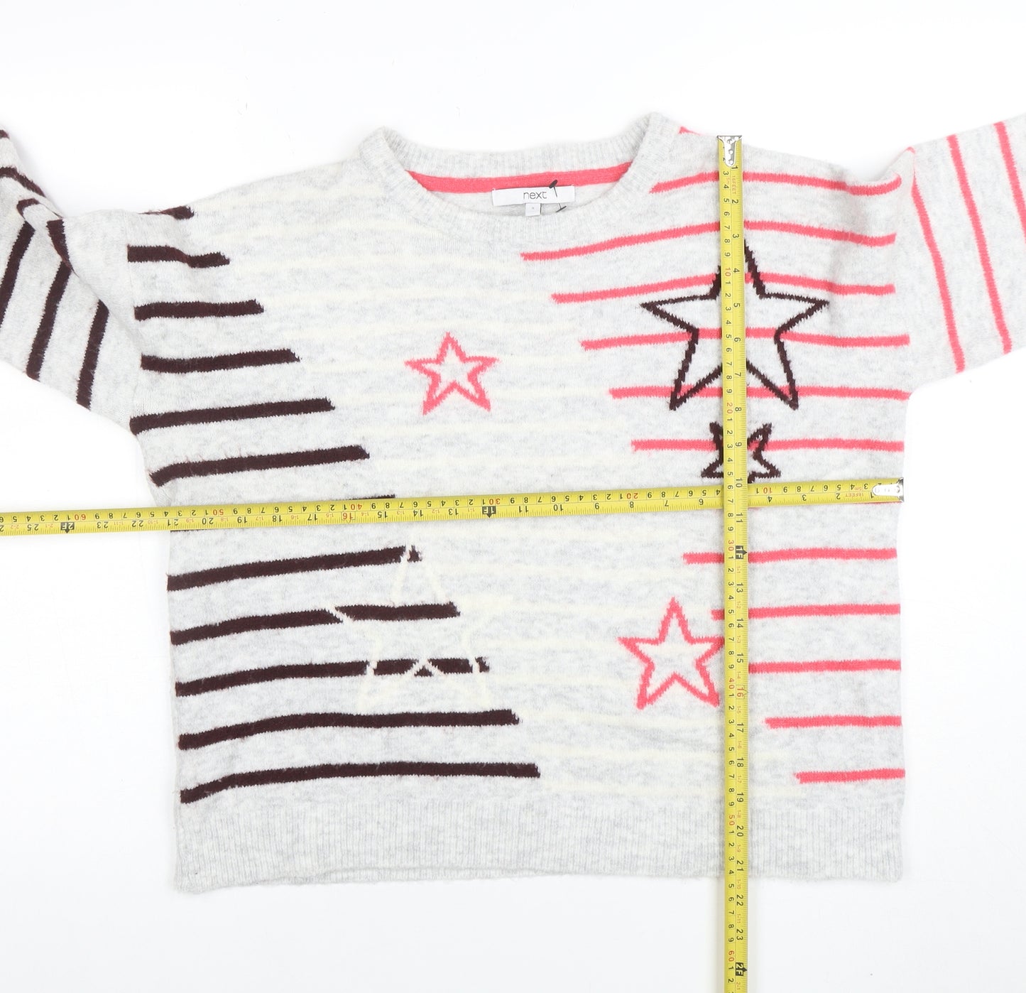 Next Women’s Grey Star Stripe Knit Jumper Size S Long Sleeve