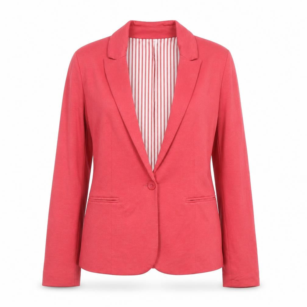 Front view of Bershka Women's Pink Regular Fit One-Button Blazer, size S