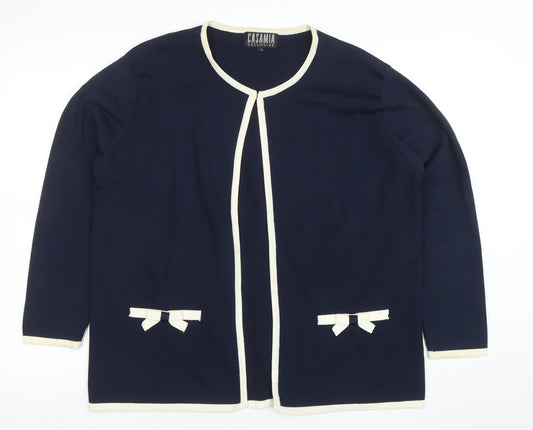 Casamia Exclusive Women Blue Bow Trim Long Sleeve Knit Cardigan L