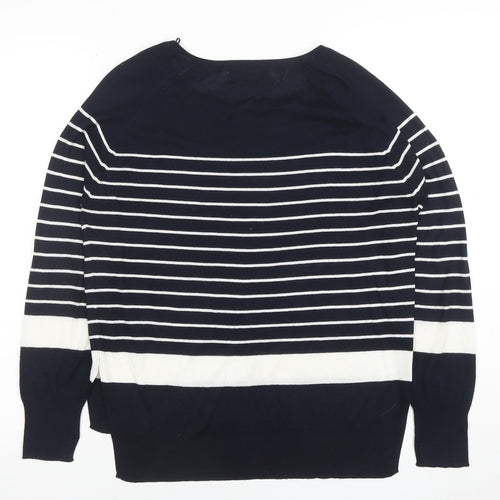 Zara Women Blue Striped Knit Long Sleeve Boat Neck Blouse M