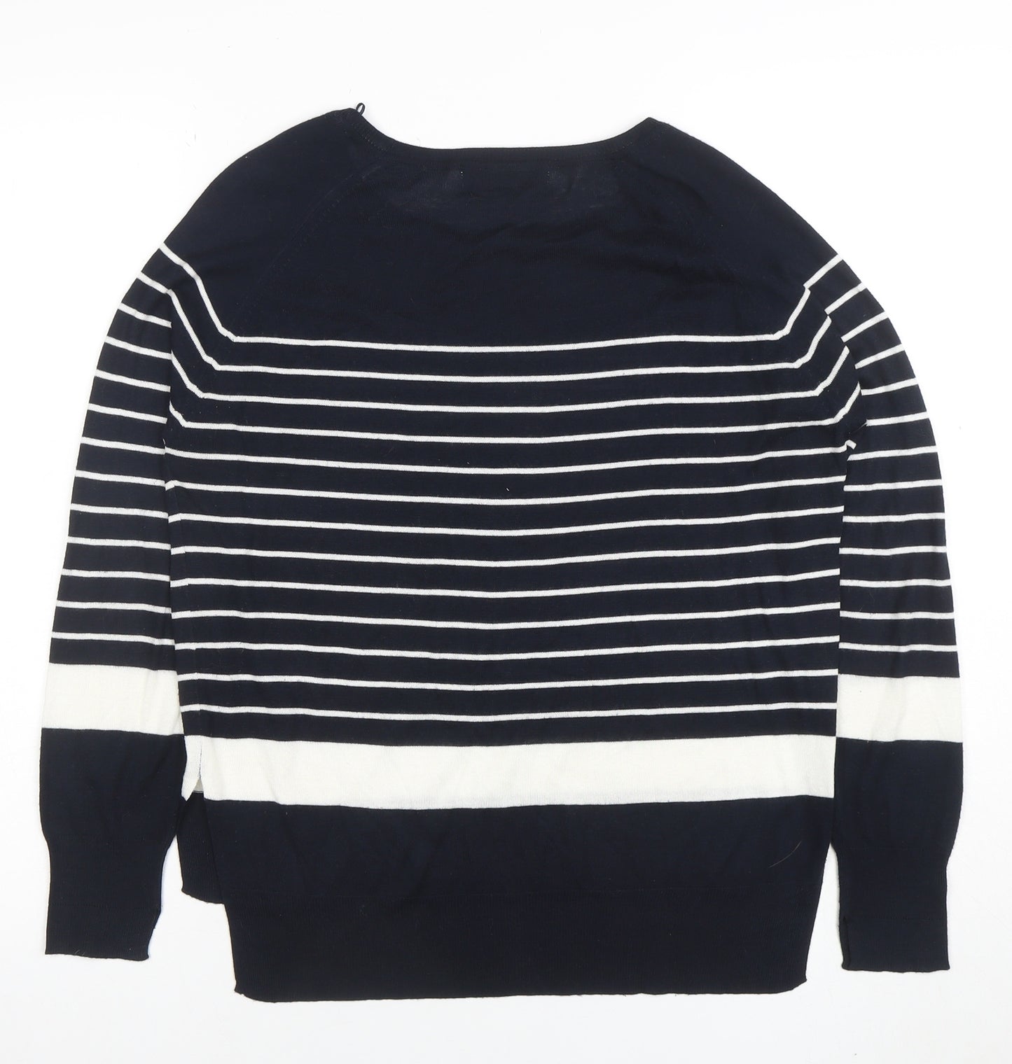 Zara Women Blue Striped Knit Long Sleeve Boat Neck Blouse M