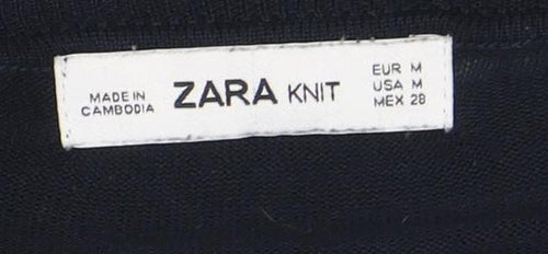 Zara Women Blue Striped Knit Long Sleeve Boat Neck Blouse M