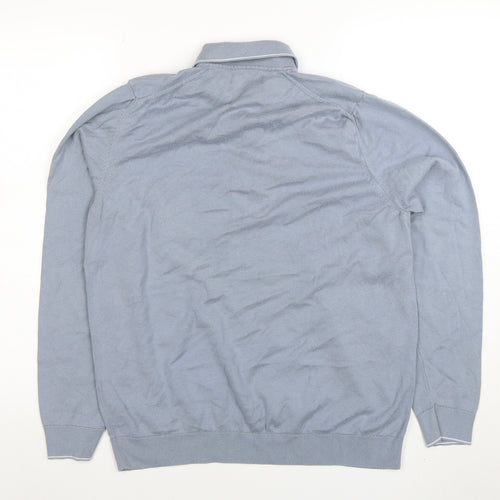 Marks and Spencer Men's Blue Long Sleeve Cotton Blend Polo M