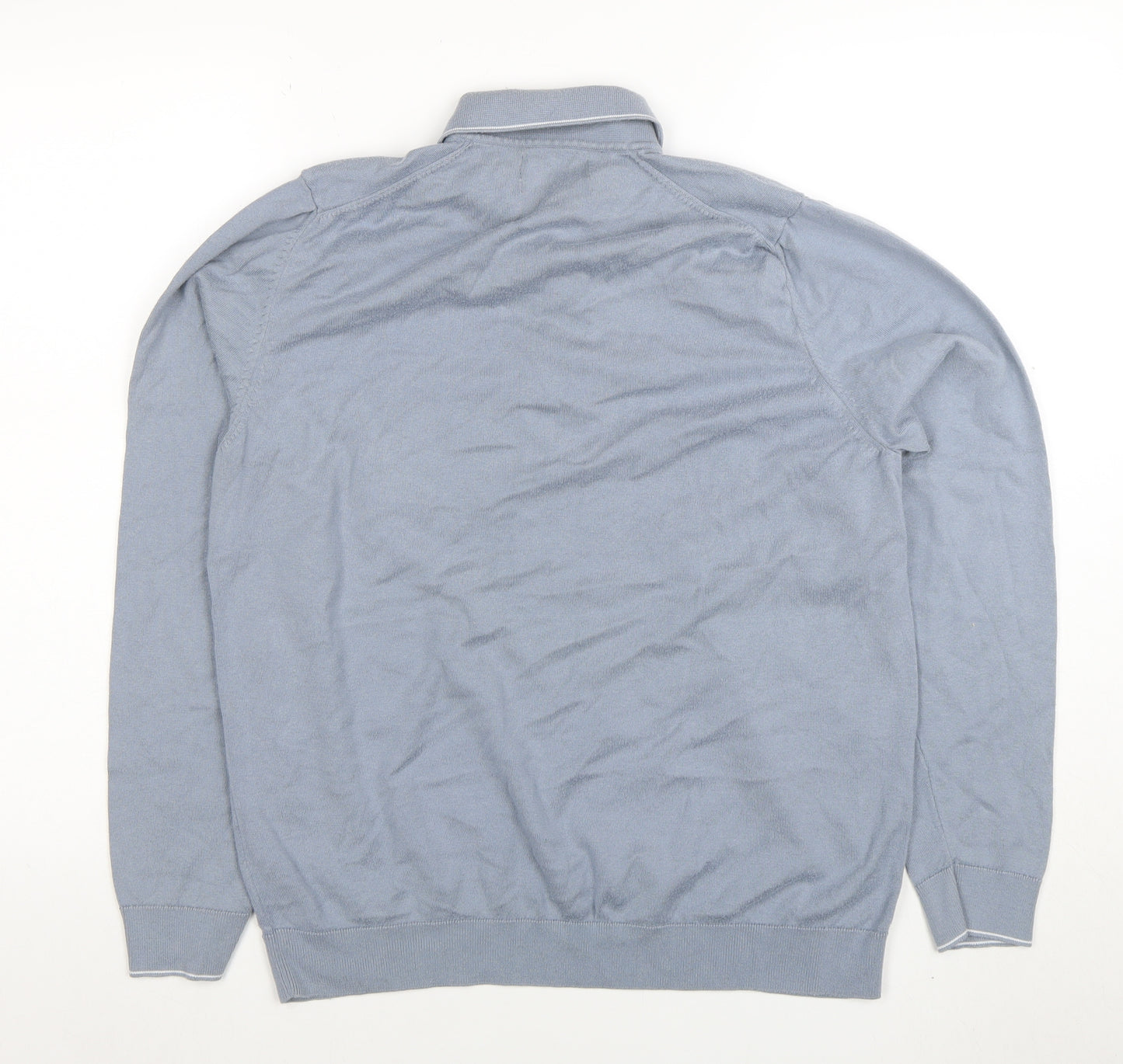 Marks and Spencer Men's Blue Long Sleeve Cotton Blend Polo M