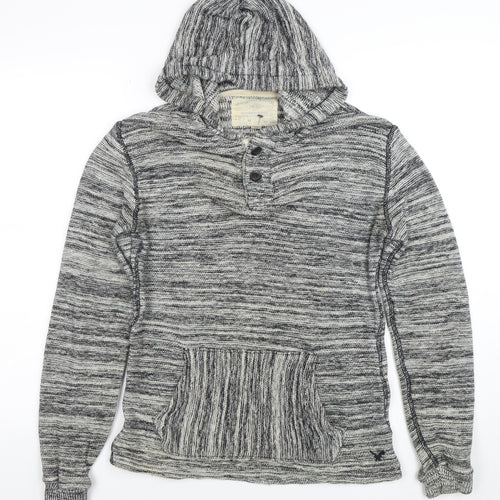 American Eagle Outfitters Women's Grey Hooded Henley Knit Jumper XS