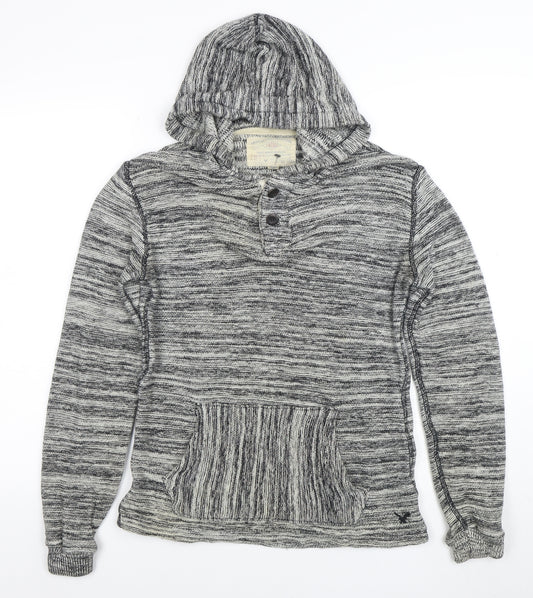 American Eagle Outfitters Women's Grey Hooded Henley Knit Jumper XS