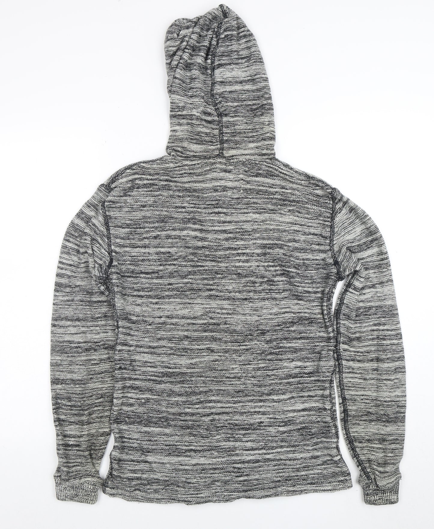 American Eagle Outfitters Women's Grey Hooded Henley Knit Jumper XS