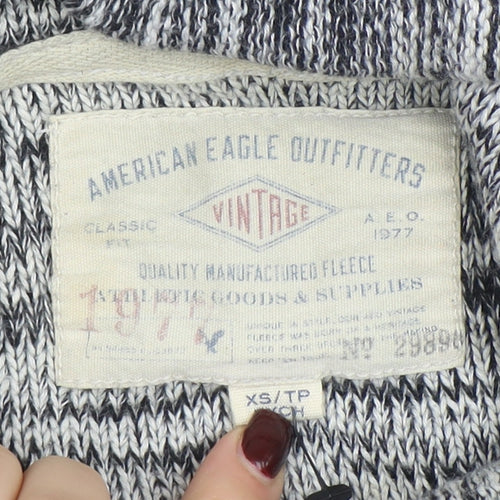American Eagle Outfitters Women's Grey Hooded Henley Knit Jumper XS
