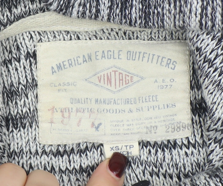 American Eagle Outfitters Women's Grey Hooded Henley Knit Jumper XS